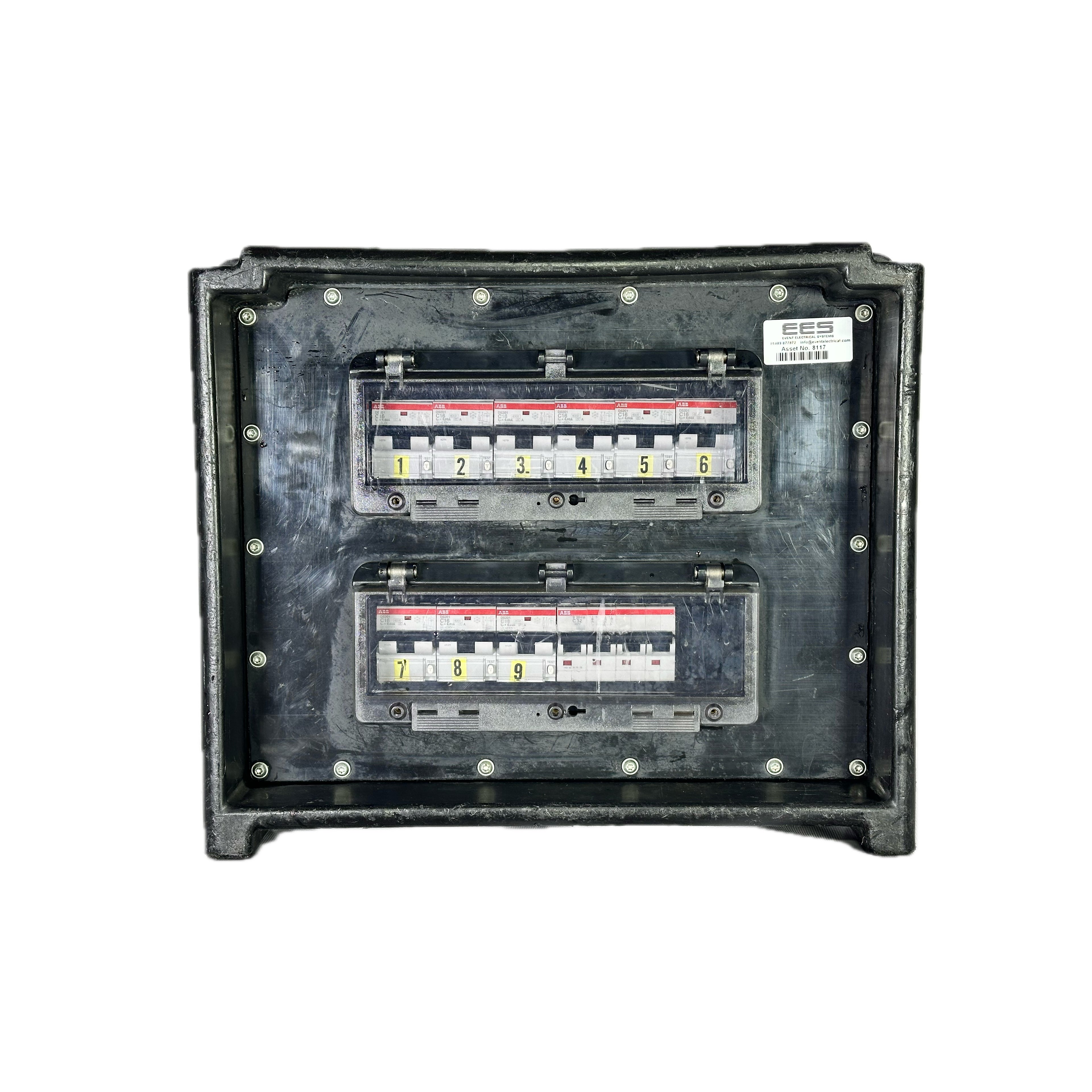 1x 32A/3ph | 1x 32A/3ph, 9x 16A/1ph | Distro Box