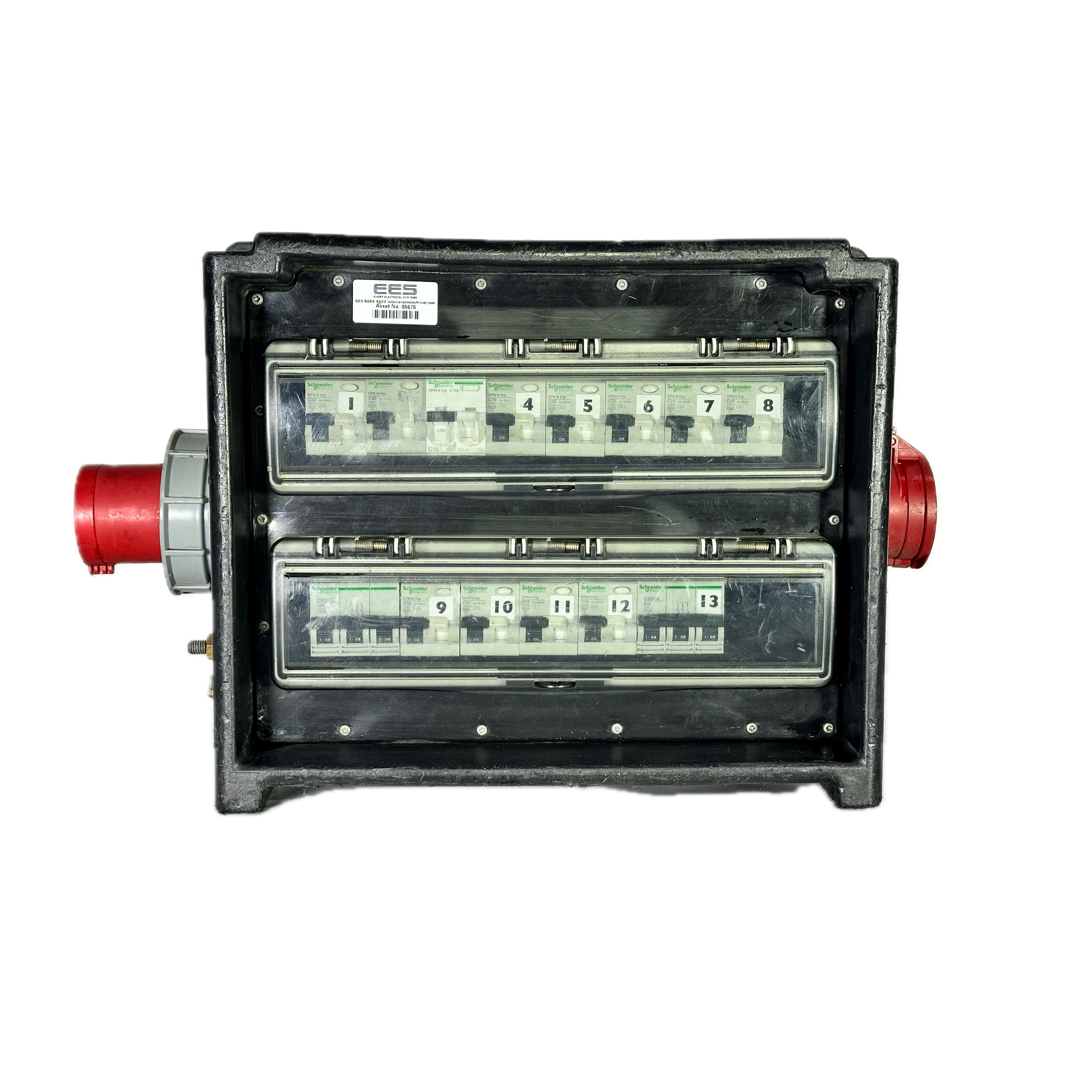 1x 63A/3ph | 1x 32A/3ph, 6x 32A/1ph, 6x 16A/1ph | Distro Box