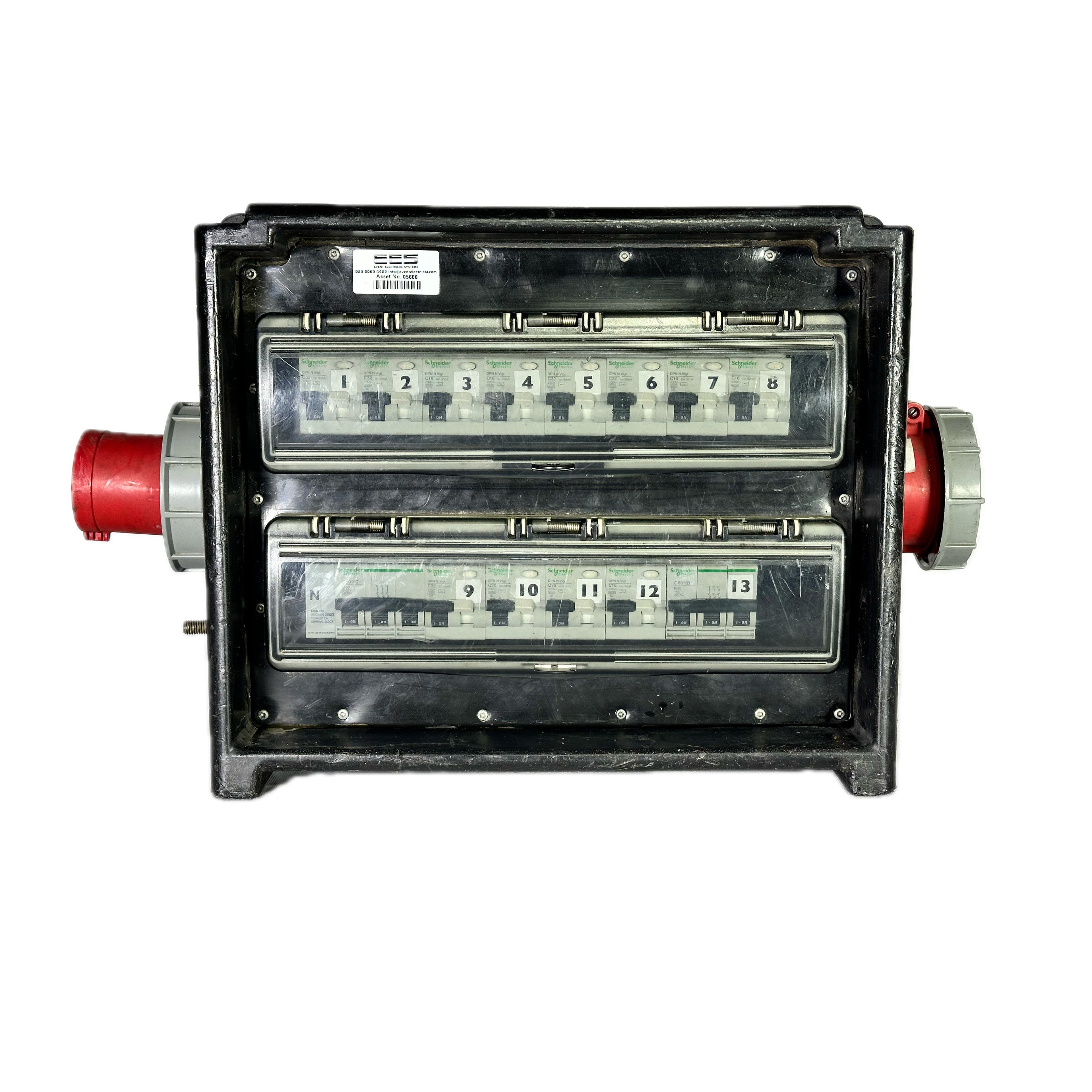 1x 63A/3ph | 1x 63A/3ph, 6x 32A/1ph, 6x 16A/1ph| Distro Box