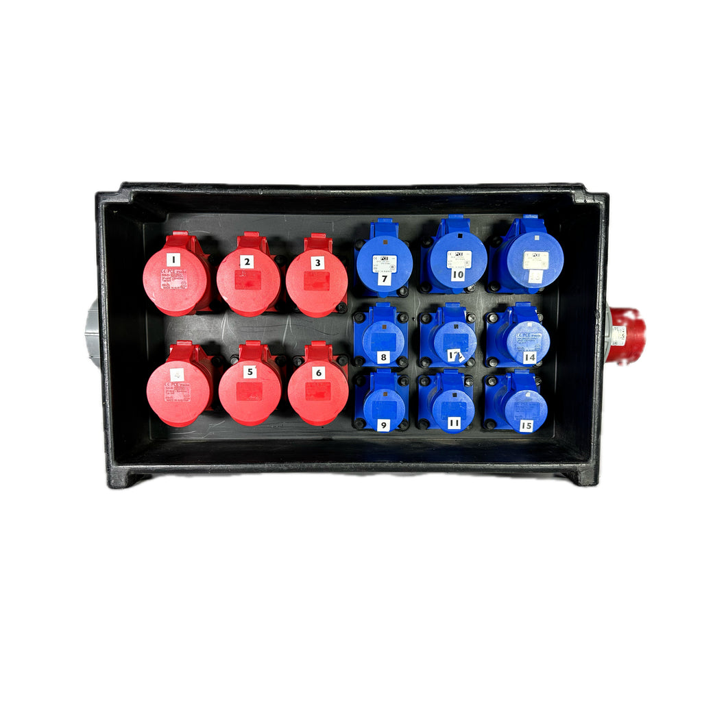1x 125A/3ph | 1x 63A/3ph, 6x 32A/3ph, 3x 32A/1ph, 6x 16A/1ph | Distro Box