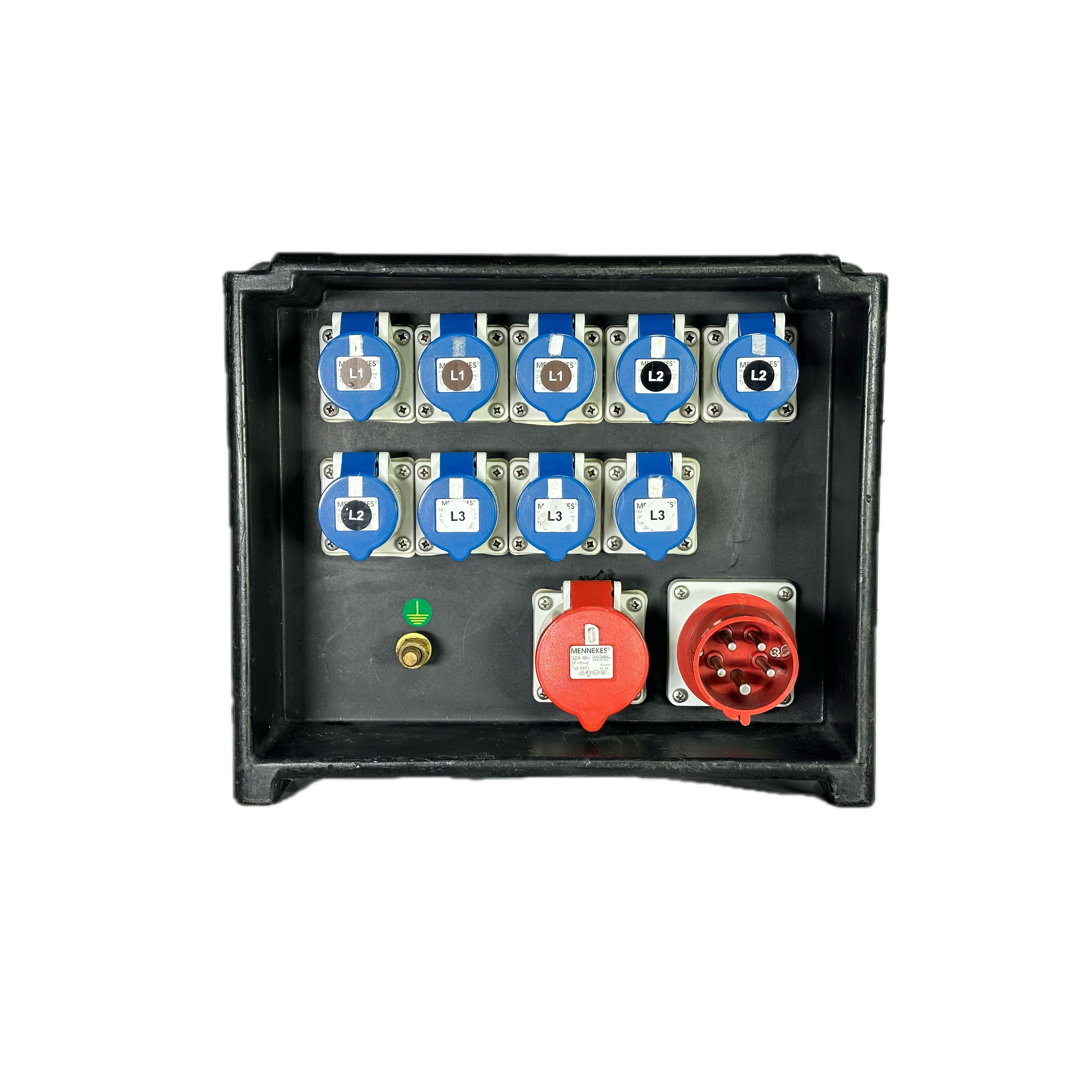 1x 32A/3ph | 1x 32A/3ph, 9x 16A/1ph | Distro Box