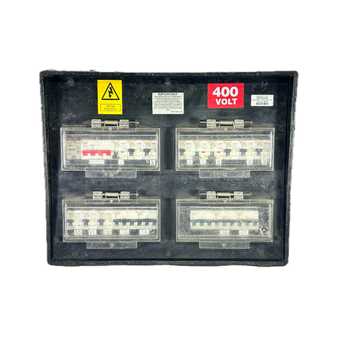 1x 125A/3ph | 2x 63A/3ph, 3x 32A/3ph, 6x 32A/1ph, 6x 16A/1ph | Distro Box